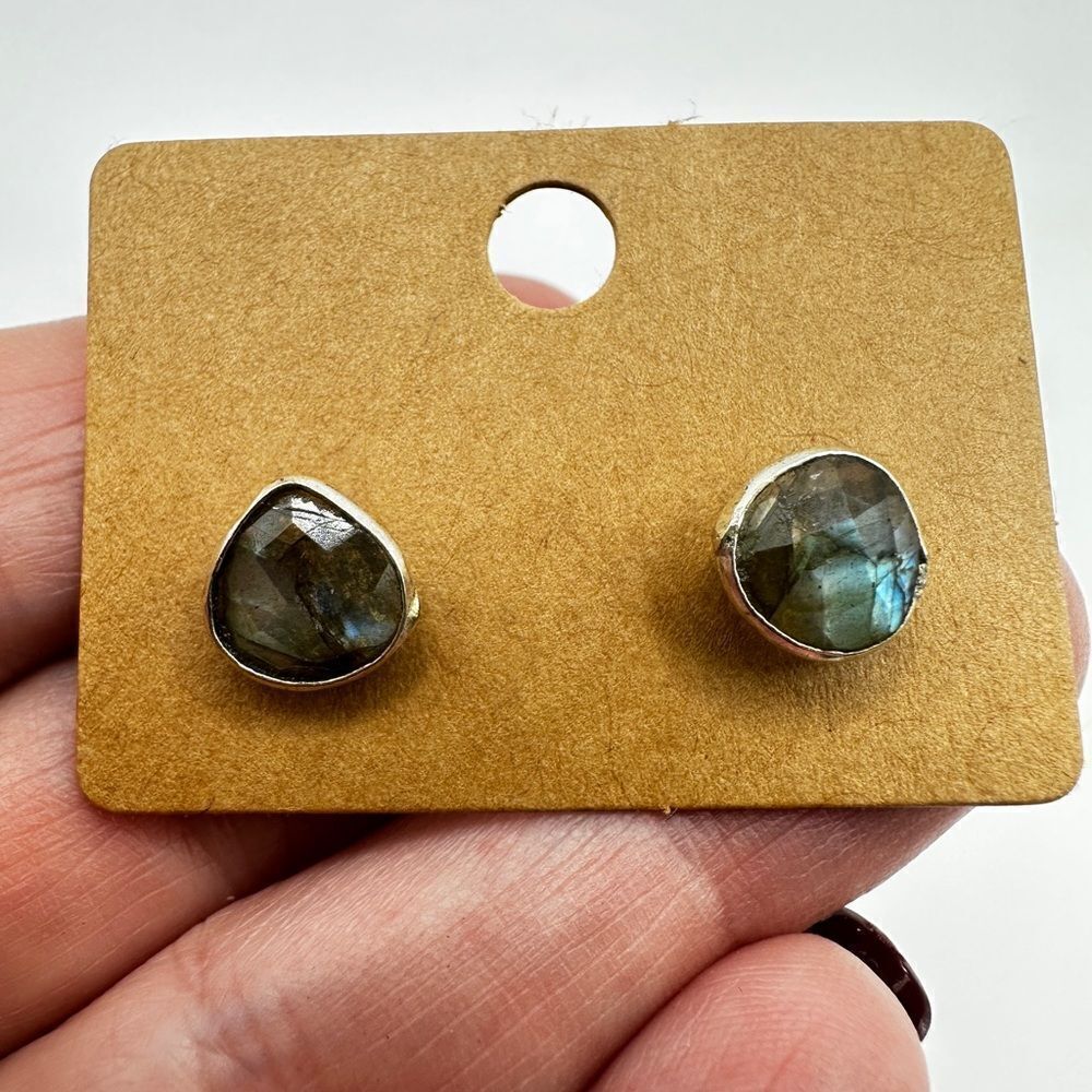 Amazing faceted labradorite stud earrings in sterling silver!
